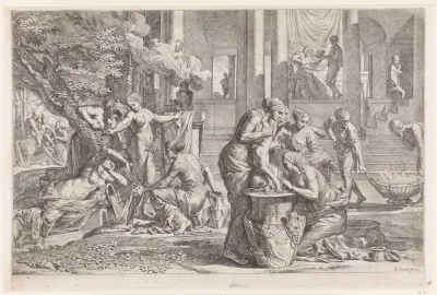 Achilles ondergedompeld in het water van de Styx