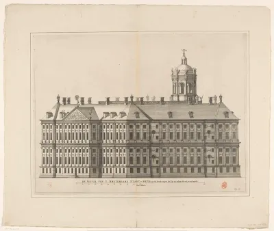Achter- en zijgevel (west- en zuidzijde) van het Stadhuis op de Dam