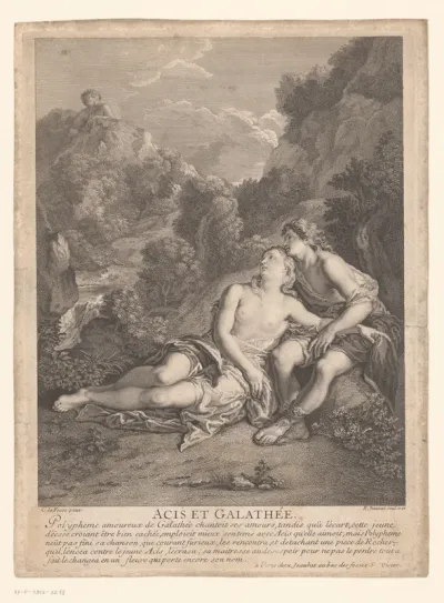 Acis en Galatea begluurd door Polyphemus
