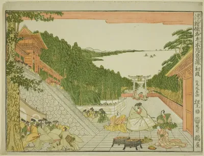 Act I (Shodan), from the series Perspective Pictures of the Storehouse of Loyal Retainers, a Primer (Uki-e Kanadahon Chushingura)