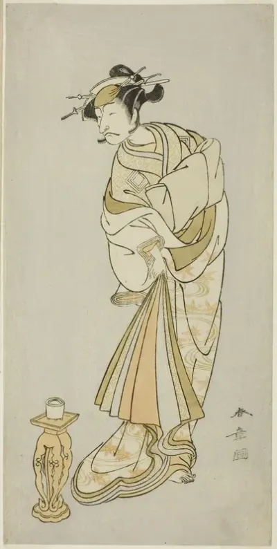 Actors Ichikawa Danjûrô V as the Spirit of the Monk Seigen and Nakamura Noshio I as the Spirit of the Courtesan Takao in “Courtesan in a Maple-Leaf-Pattern Over-Kimono” (“Keisei Momiji no Uchikake”)