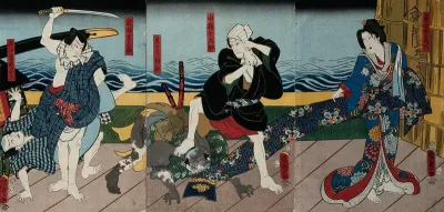 Actors in a confrontation by a river from a contemporary drama