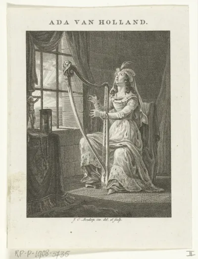 Ada gravin van Holland speelt op harp tijdens gevangenschap op Texel in 1203