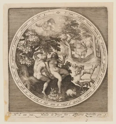 Adam and Eve hiding from the Lord, from The Creation to the Expulsion from Paradise