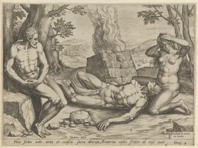 Adam and Eve mourning the death of Abel, plate 3 from "The Story of Cain and Abel"