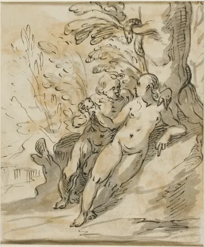 Adam and Eve Under a Tree (recto); Two Men in Dispute (verso)