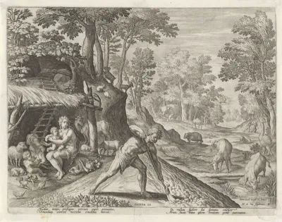 Adam en Eva aan het werk buiten het Paradijs