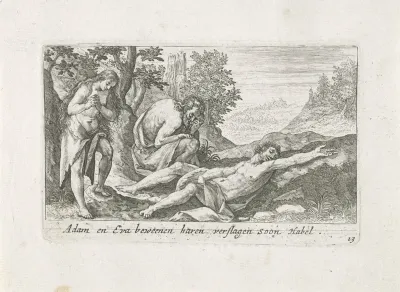 Adam en Eva bewenen de dode Abel