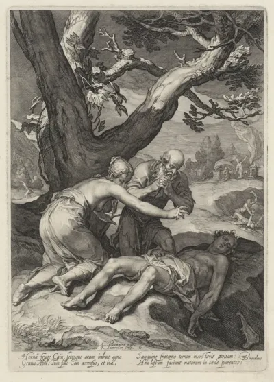 Adam en Eva treuren om de dood van Abel