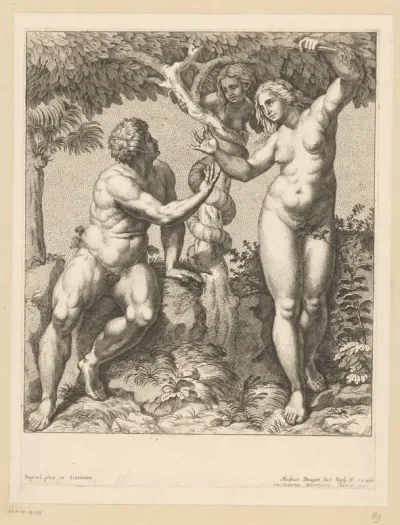 Adam en Eva verleid door de slang