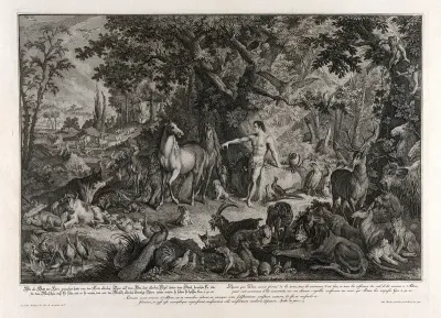 Adam names the animals in the Garden of Eden
