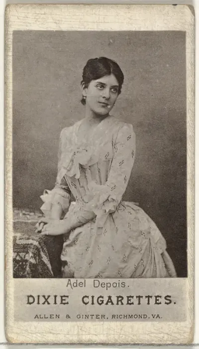 Adel Depois, from the Actresses series (N67) promoting Dixie Cigarettes for Allen & Ginter brand tobacco products