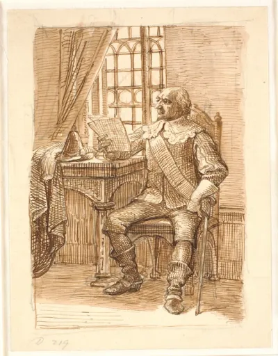 Adelsmand fra Chr. IV's tid sidder og læser et brev
