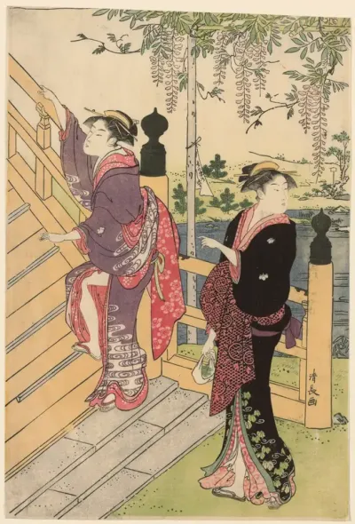 Admiring the wisteria at Kameido Shrine