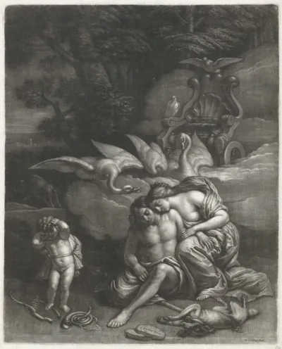 Adonis sterft in de armen van Venus