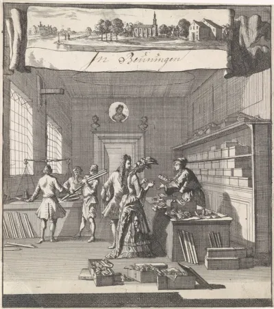 Adreskaart voor de goud- en zilverdraadwinkel van Christiaan Beuning te Beuningen