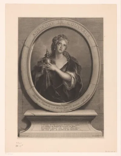 Adrienne Lecouvret in de rol van Cornelia met een urn met de as van haar man Pompeus