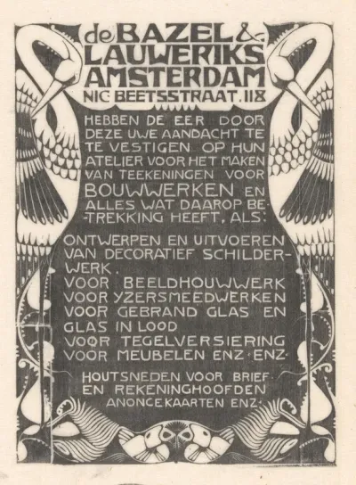 Advertentie van Karel de Bazel en Mathieu Lauweriks