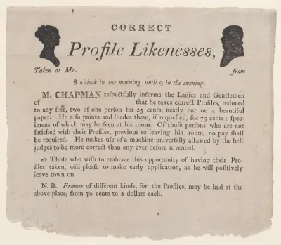 Advertisement for profile likenesses by Moses Chapman