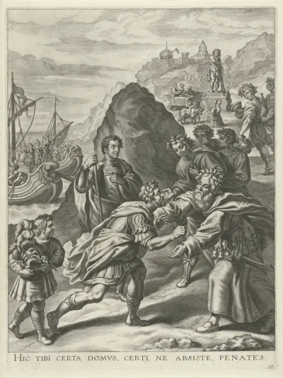 Aeneas accepteert de gastvrijheid van Evander in Italië
