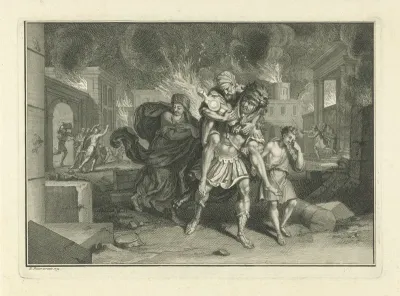 Aeneas draagt zijn vader het brandende Troje uit