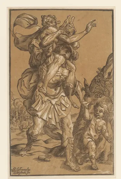 Aeneas draagt zijn vader uit Troje