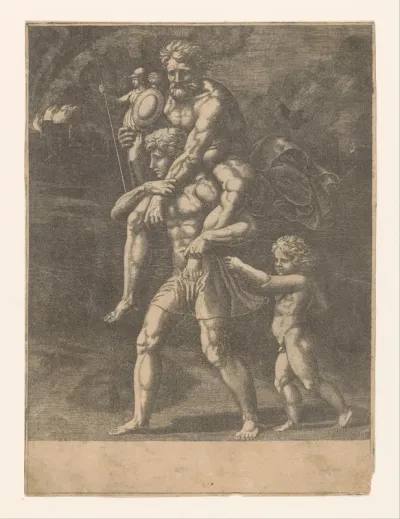 Aeneas en zijn familie vluchten uit Troje