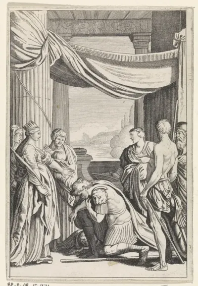 Aeneas knielend door Dido