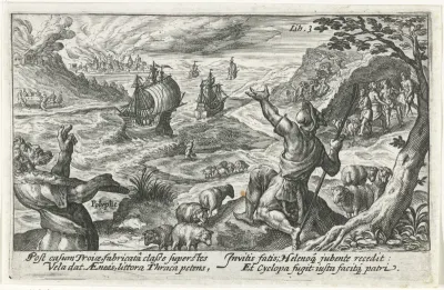 Aeneas ontvlucht het eiland van de Cyclopen