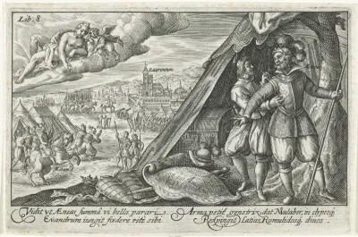 Aeneas trekt zijn nieuwe wapenrusting aan