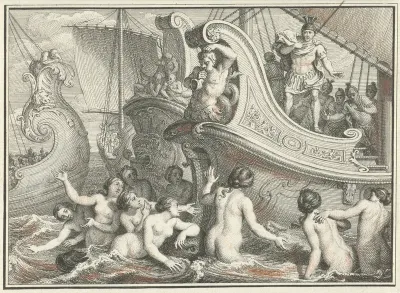 Aeneas' vloot omringd door zeenimfen