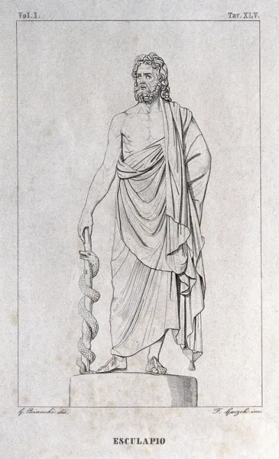 Aesculapius. Etching by F. Garzoli after G. Bianchi