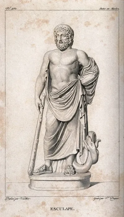 Aesculapius. Etching by V. Dague after Vauthier