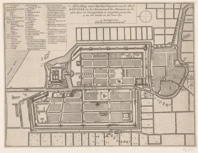 Afbeelding naar het best Origineel, van de Stad Batavia, en hoe het verraad der Chineesen op de zelve, door de Europiaanen is verydeld geworden, op den 8sten October etc. des Jaars 1740