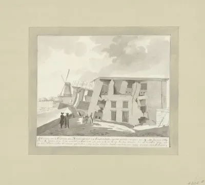 Afbeelding van de oostzijde van de ingestorte Muiderpoort te Amsterdam, 1769