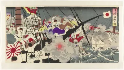 Afbeelding van de zeeslag tijdens de Chinees-Japanse Oorlog