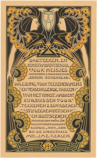 Affiche voor de Dagteekenschool en Kunstambachtschool voor Meisjes in Amsterdam