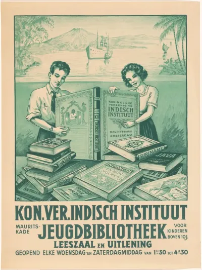 Affiche voor de jeugdbibliotheek van de Koninklijke Vereniging "Indisch Instituut" te Amsterdam