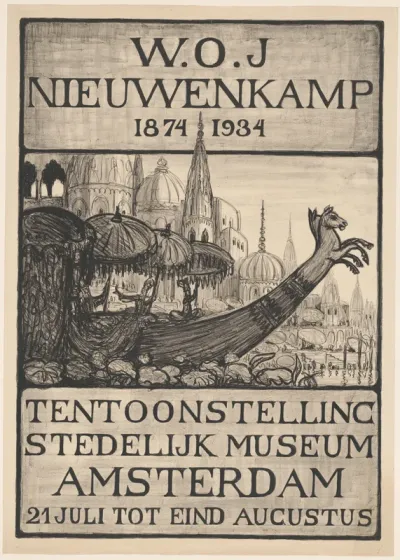 Affiche voor de tentoonstelling van W.O.J. Nieuwenkamp in het Stedelijk Museum te Amsterdam, 1934
