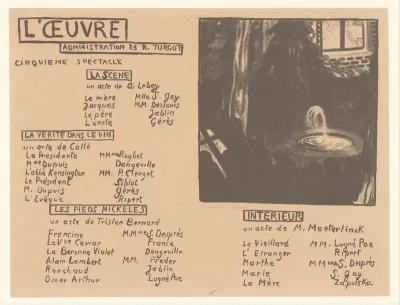 Affiche voor het Théâtre de l'Œuvre met afbeelding van een fontein