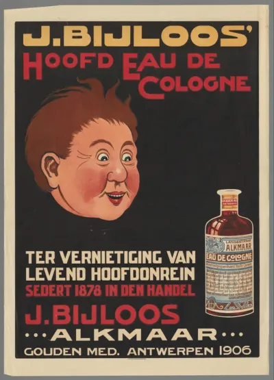 Affiche voor J. Bijloos' Hoofd Eau de Cologne, 1906