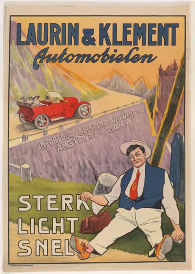 Affiche voor Laurin & Klement Automobielen, naar Nederland geïmporteerd door Sligting, Houwing & Co.