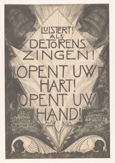 Affiche voor noodlijdende kunstenaars en musici