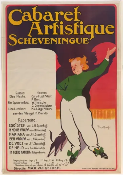 Affiche voor opvoeringen bij het Cabaret Artistique te Scheveningen, onder directie van Max van Gelder