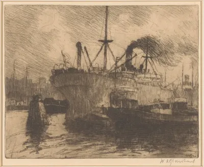Afgemeerde schepen in de haven van Rotterdam