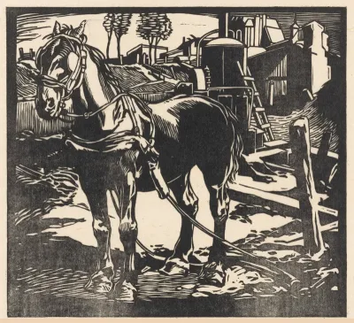 Afgespannen karrenpaard op een bouwplaats