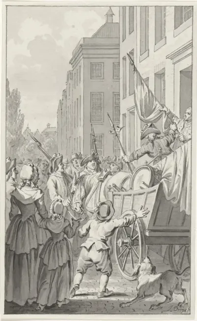 Afhalen bij patriotten te Zutphen van trommels en vaandels, 1787