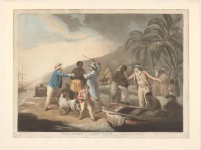 Afrikaanse familie wordt gescheiden door Europese slavenhandelaren