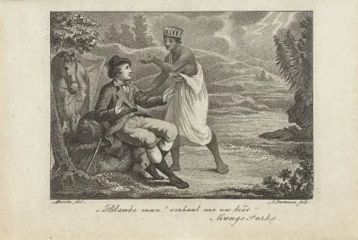 Afrikaanse vrouw schiet Mungo Park te hulp