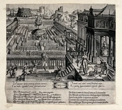 Ages of man: second stage, from the ages of sixteen to thirty two, and the classical orders of architecture: corinthian